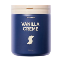 Blue container of DailyShake Vanilla Creme on a white background