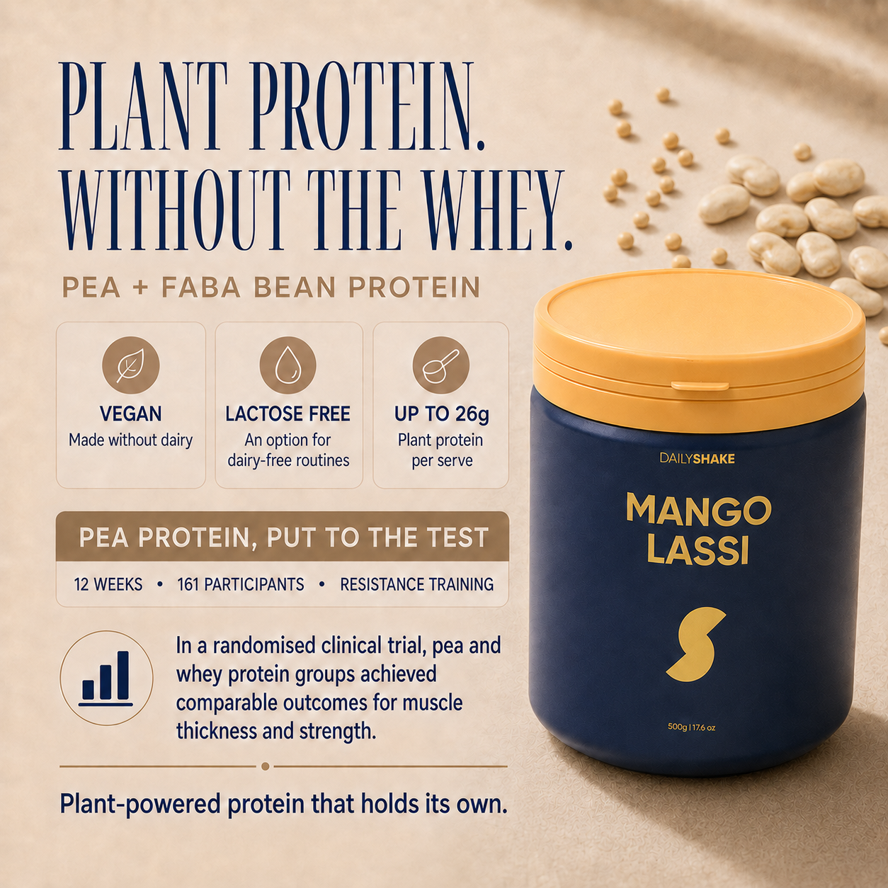 Mango Lassi Daily Shake plant protein with pea and faba beans, vegan and lactose free